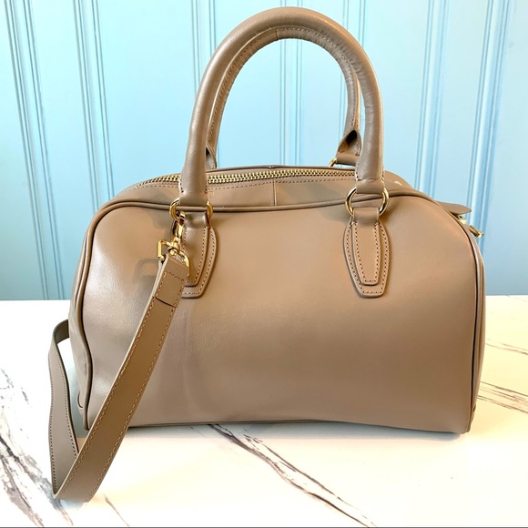 NWOT Cuore & Pelle Taupe Celeste Leather Satchel Bag 2 Handles + Crossbody Strap - Picture 4 of 13